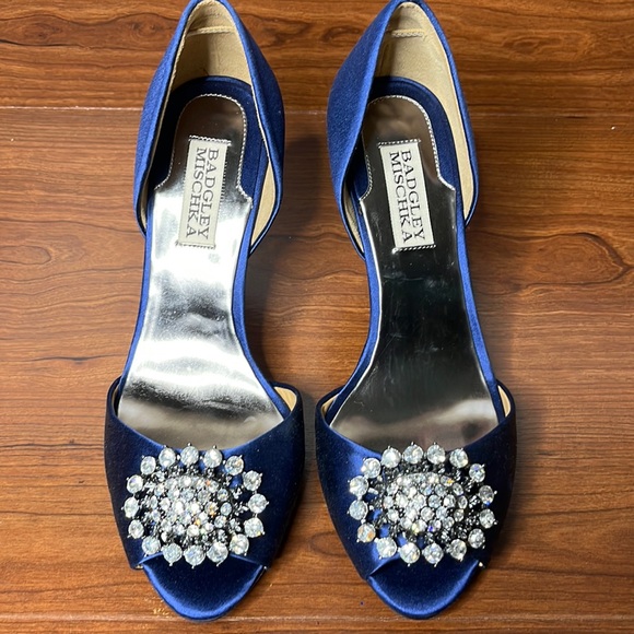 Badgley Mischka Blue Satin Heels w/Rhinestones - Picture 1 of 7